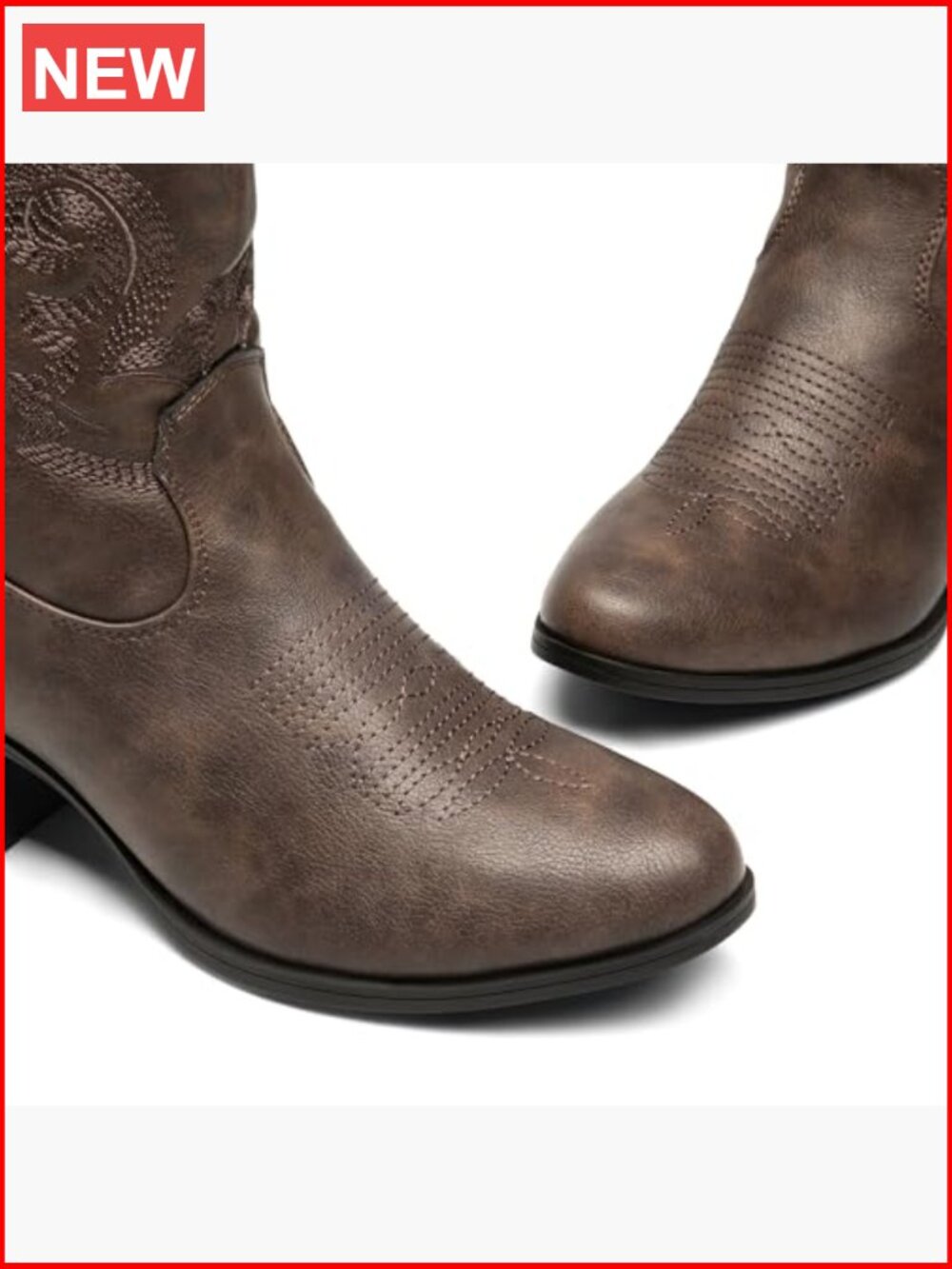 Faux Leather Embroidered Western Ankle Booties Low Chunky Heel - Picture 5 of 7